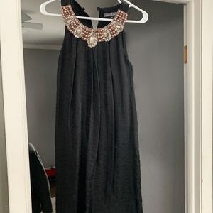 Embellished Scoop neck black mid-length dress
